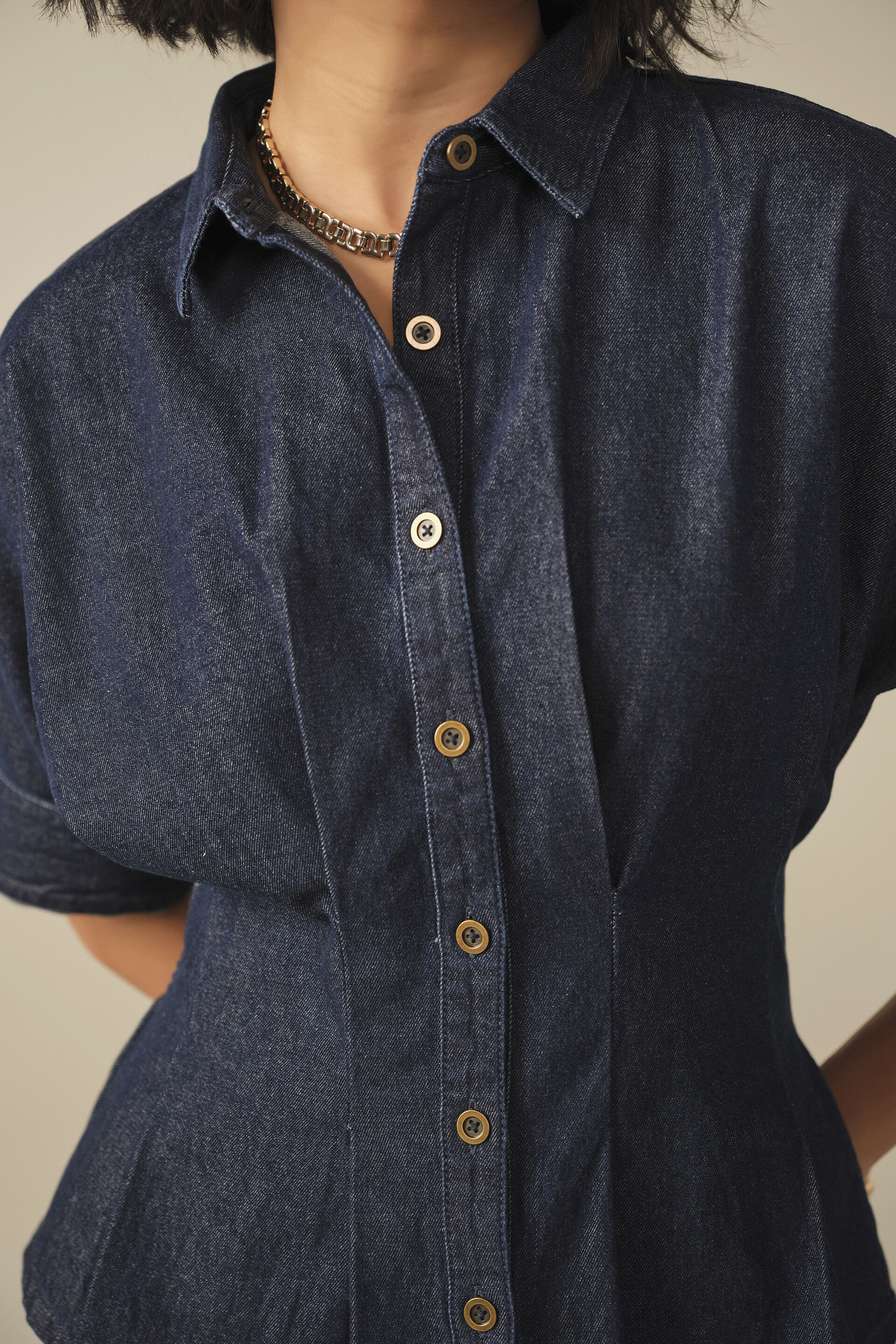 Roll-Up Sleeves Top in Denim Blue, Blue, image 2